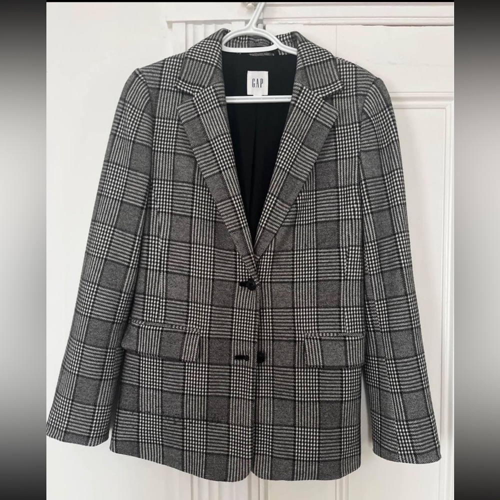GAP Modern Plaid Black White Blazer 2
